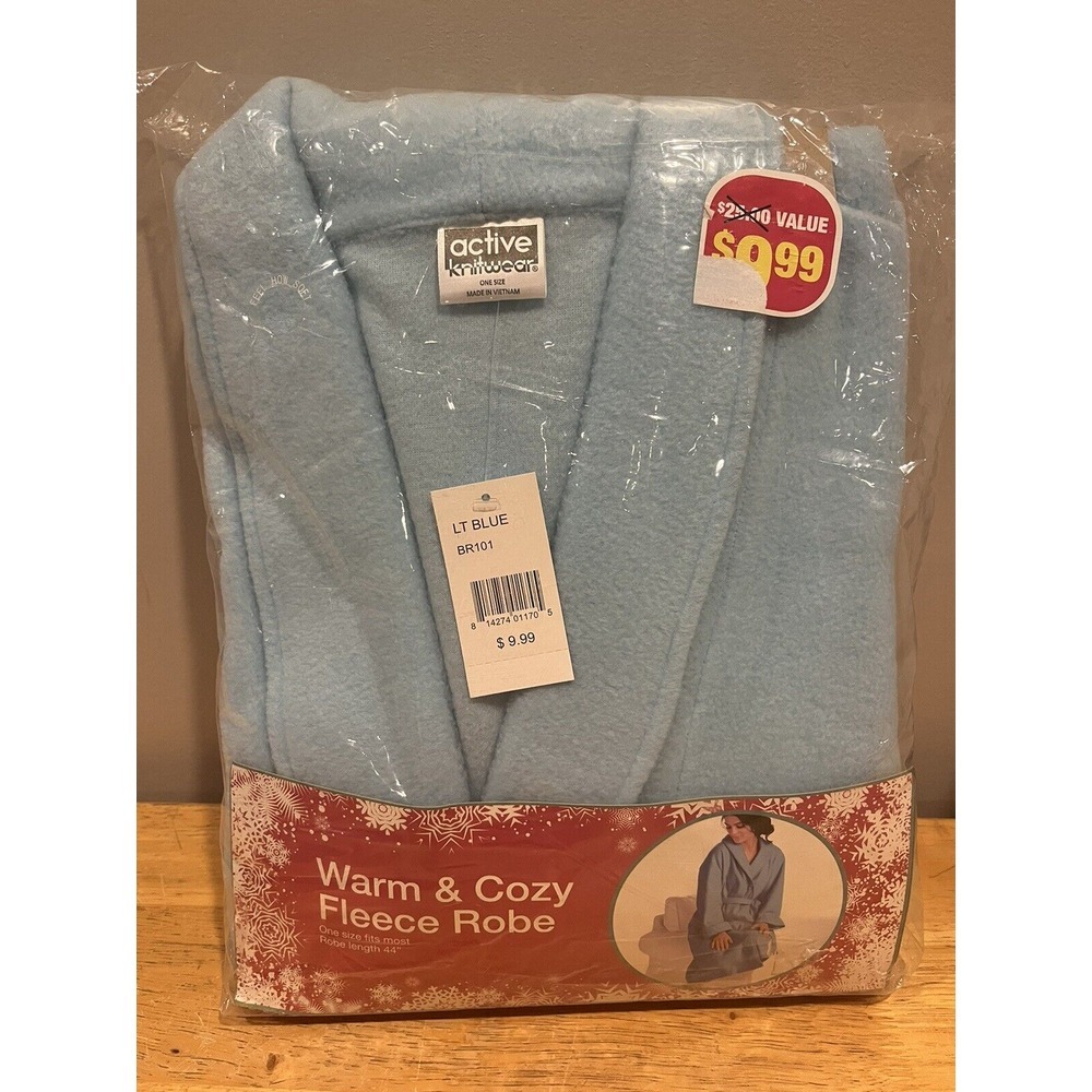 Active Knitwear Light Blue Fleece‎ Robe One Size BR101 Warm Cozy Loungewear NEW